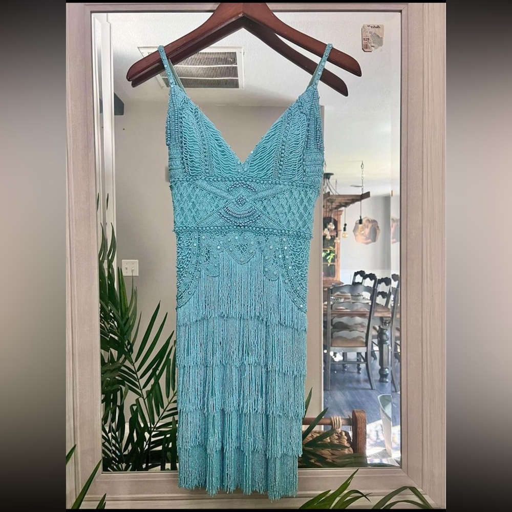 Sherri Hill Homecoming/ Prom Dress Beaded Fringe  (blue) W Size 4 Style #52938